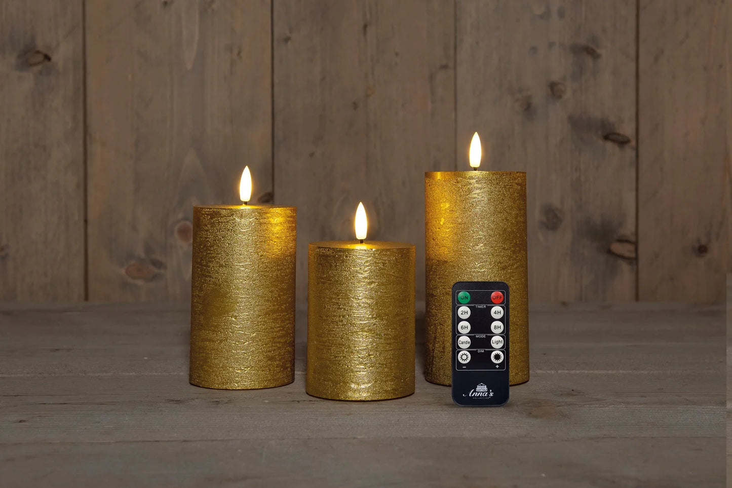 Set van 3 gouden LED stompkaarsen met afstandsbediening