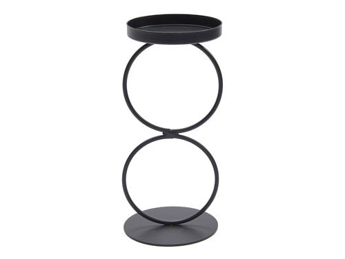 Metal Double Ring Candle Holder – 19 cm Black