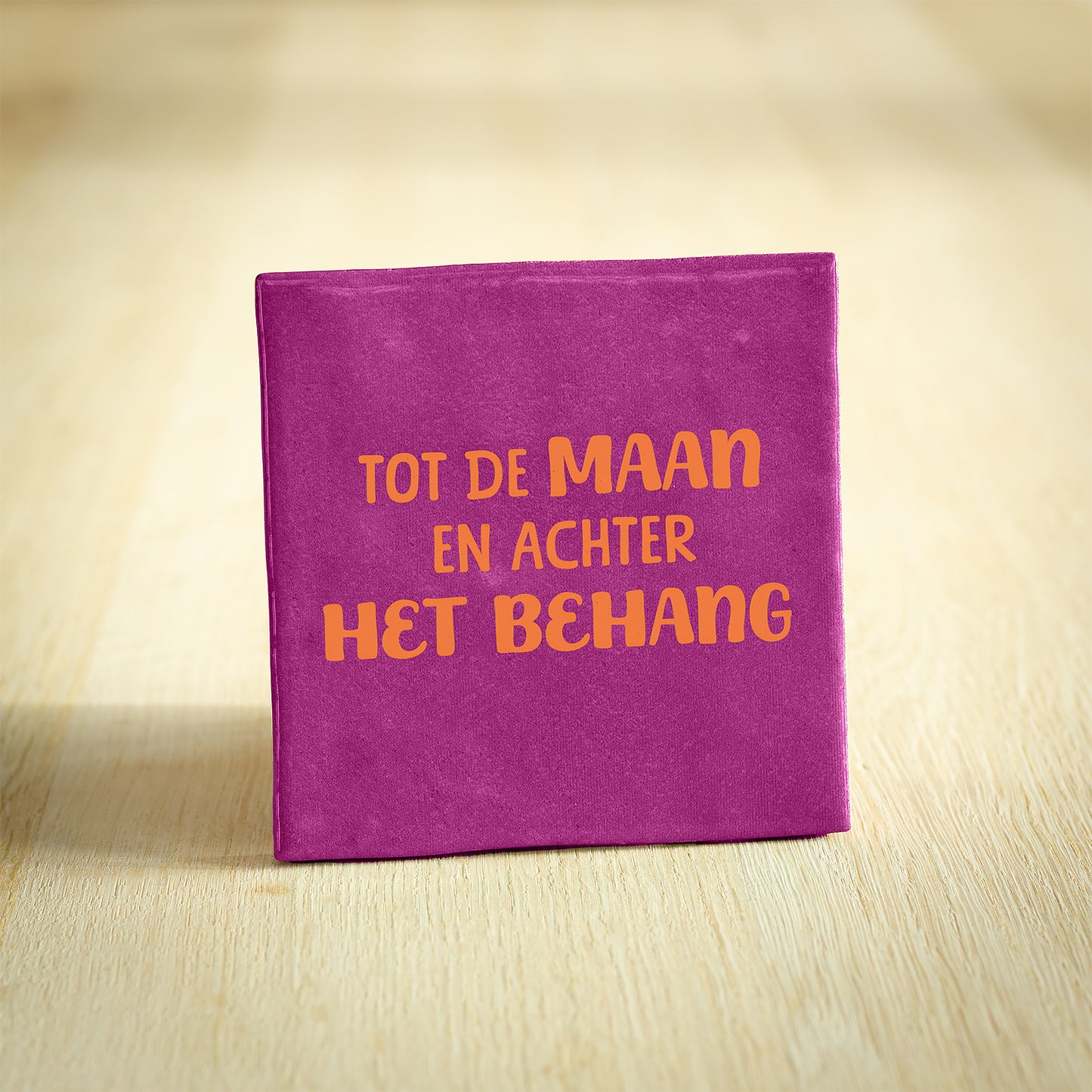 Tegeltje – Tot De Maan En Achter Het Behang | Paars & Oranje | 10x10cm