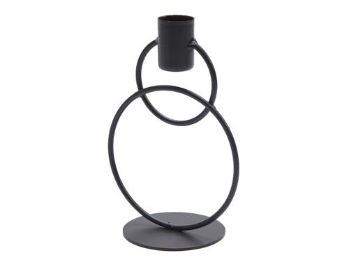 Metal Double Ring Candle Holder – 15 cm Black