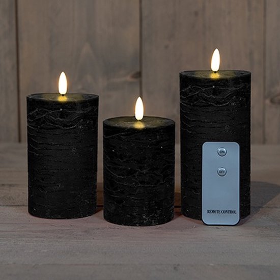 Set van 3 zwarte Led stompkaarsen met afstandsbediening