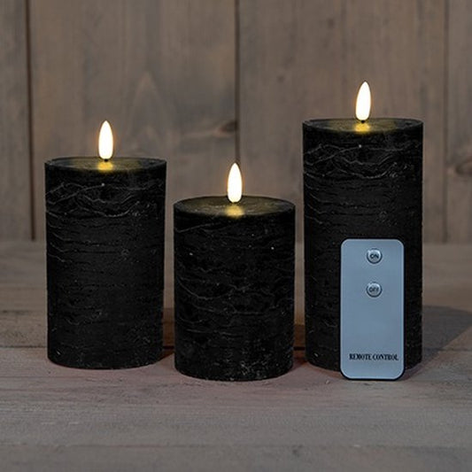 Set van 3 zwarte Led stompkaarsen met afstandsbediening